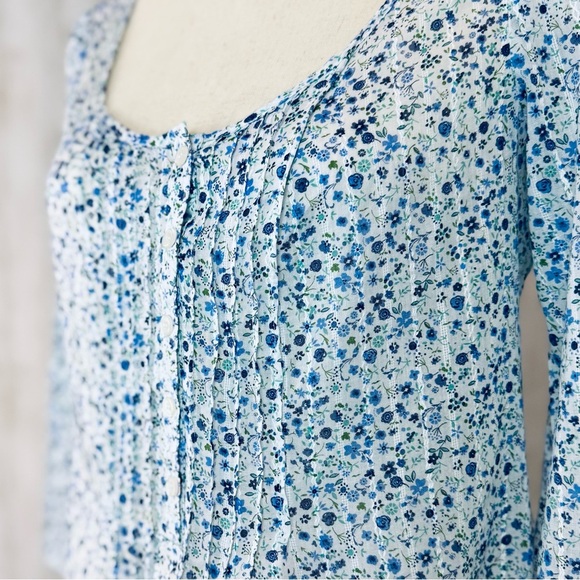Mossimo | Blue Floral Cotton Blouse M – Cottagecore Boho Spring Top 🌿💙 - Picture 4 of 13